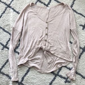 Front tie loose fitting  long sleeve shirt